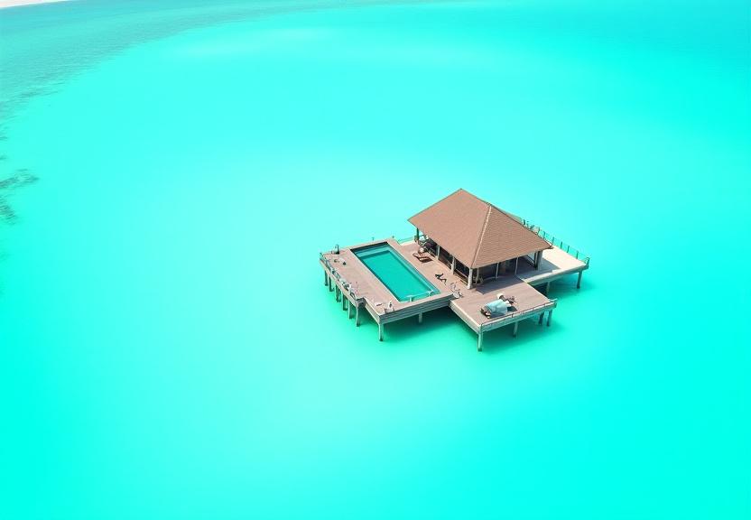 Overwater villa in Maldives with turquoise water