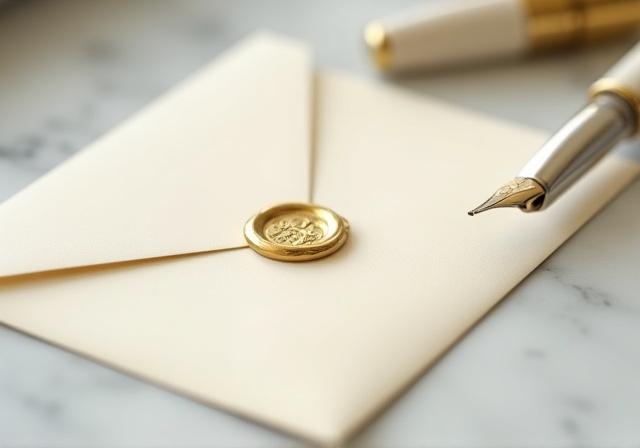 Elegant gold envelope and refined stationery symbolizing data protection