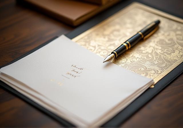 Bespoke wedding planning stationary and gold-edged contracts